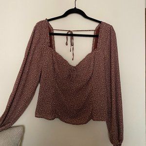 Abercrombie & Fitch Brown Polkadot Long Sleeve Blouse